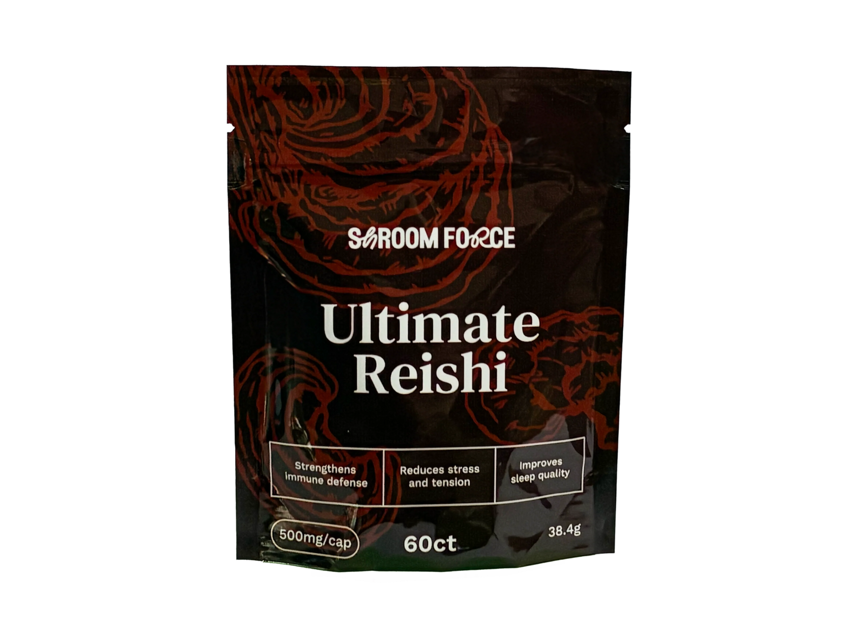Shroom Force Ultimate Reishi supplement package on a white background
