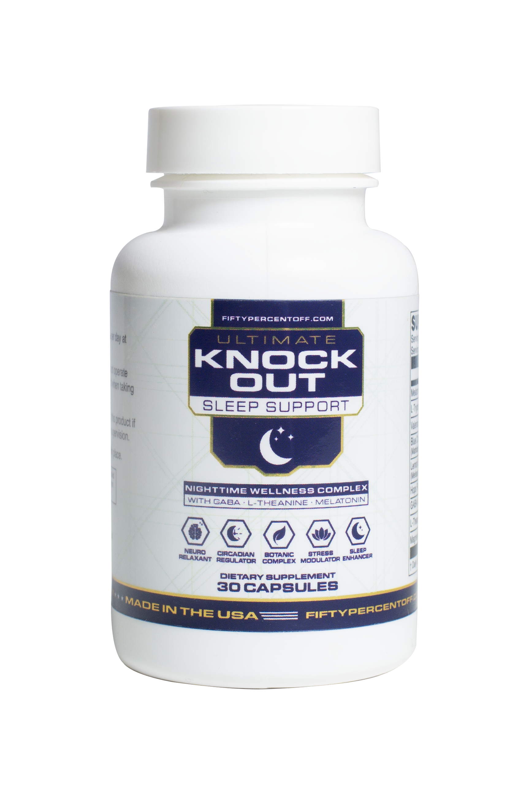 Bottle of Ultimate Knockout Sleep Support on a white background