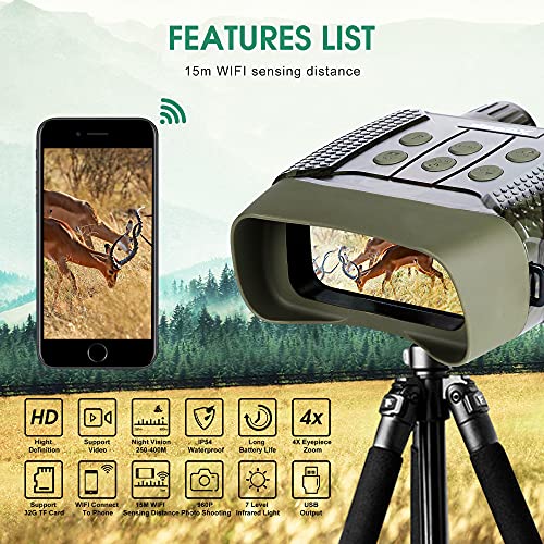 Night Vision Digital Goggles Scopes Binoculars for Adults Hunting - with WiFi,2.4" LCD Screen 4X Zoom, HD Image & 960p Video from 300m/984ft in Darkness with 32G TF Card for Spy, Monitoring