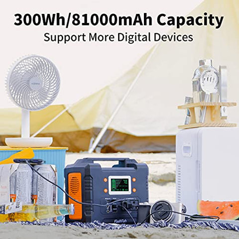 Image of FF FLASHFISH 330W Portable Power Station, 81000mAh 300Wh Solar Generator with 110V AC/DC/USB/PD-Type-c/Car Port/SOS Light, Backup Battery Pack Power for CPAP Outdoor Adventure Camping Emergency