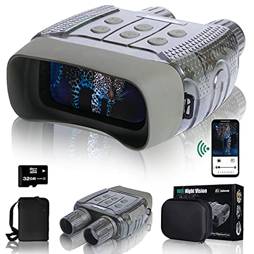 Night Vision Digital Goggles Scopes Binoculars for Adults Hunting - with WiFi,2.4" LCD Screen 4X Zoom, HD Image & 960p Video from 300m/984ft in Darkness with 32G TF Card for Spy, Monitoring