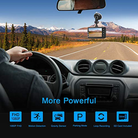 Image of Dash Cam Front with 32G SD Card, BOOGIIO 1080P FHD Car Driving Recorder 3'' IPS Screen 170°Wide Angle Dashboard Camera Aluminum Alloy Case, WDR G-Sensor Parking Monitor Loop Recording Motion Detection