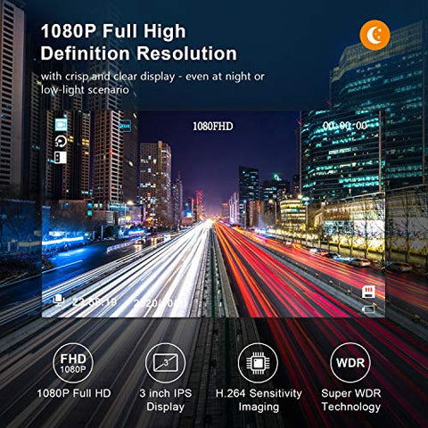 Image of Dash Cam Front with 32G SD Card, BOOGIIO 1080P FHD Car Driving Recorder 3'' IPS Screen 170°Wide Angle Dashboard Camera Aluminum Alloy Case, WDR G-Sensor Parking Monitor Loop Recording Motion Detection