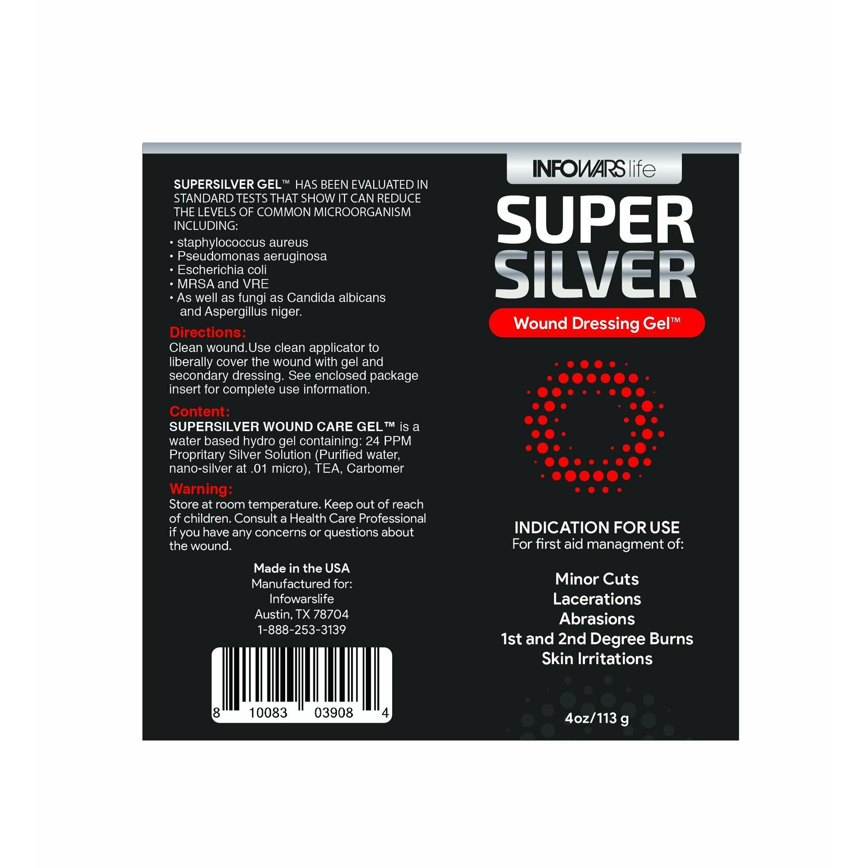 SUPERSILVER Wound Dressing Gel™ FIRST AID and SUNBURN RELIEF with NANO SILVER