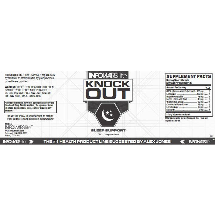 Label of Bottle of Knockout Sleep Supplement