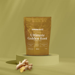 Saroom Force Ultimate Golden Root package on a green background