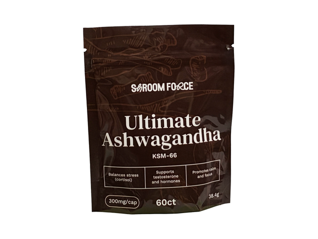 Sarum Force Ultimate Ashwagandha supplement package on a white background