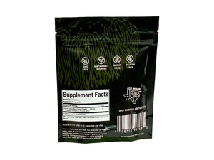 Supplement package with visible branding and ingredient information on a white background