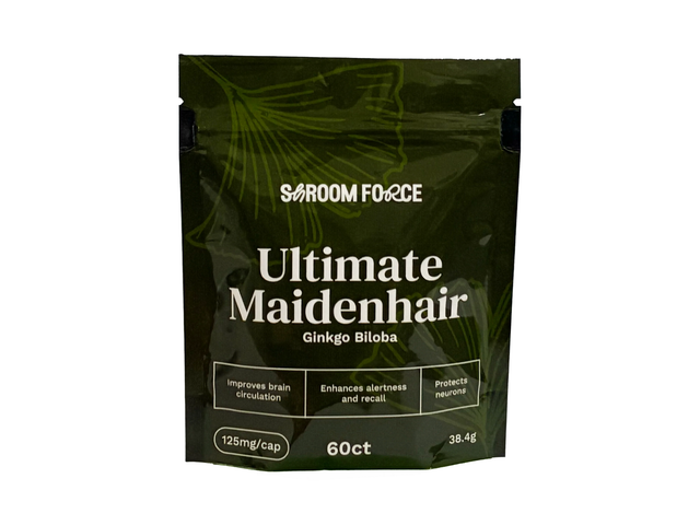 Shroom Force Ultimate Maidenhair supplement package on a white background