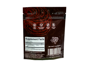 Supplement package with 'Made in Texas' branding on a white background