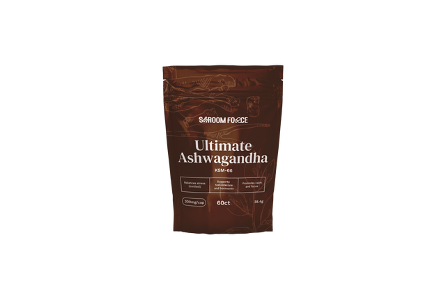 Brown package of Ultimate Ashwagandha by Sardom Force on a white background