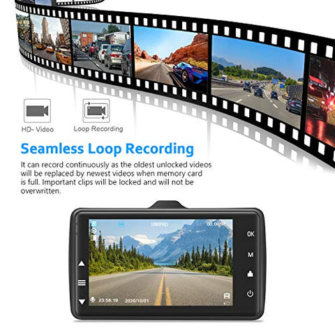 Image of Dash Cam Front with 32G SD Card, BOOGIIO 1080P FHD Car Driving Recorder 3'' IPS Screen 170°Wide Angle Dashboard Camera Aluminum Alloy Case, WDR G-Sensor Parking Monitor Loop Recording Motion Detection